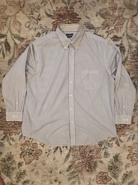 croft & barrow Blue and White Striped Button-Down Dress Shirt